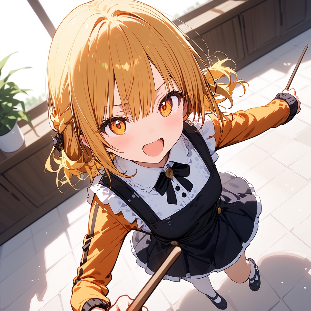 棒を振り回す少女