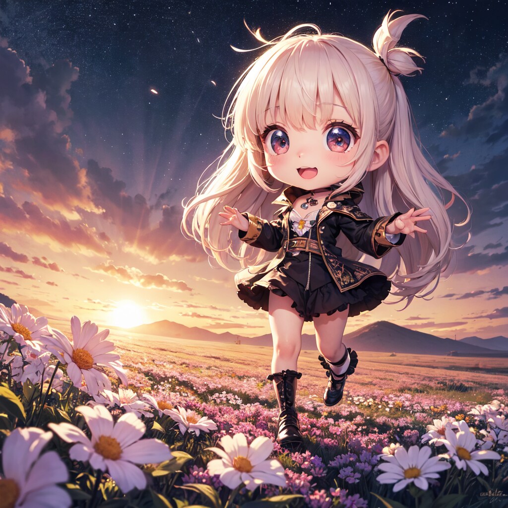 夕日のお花畑