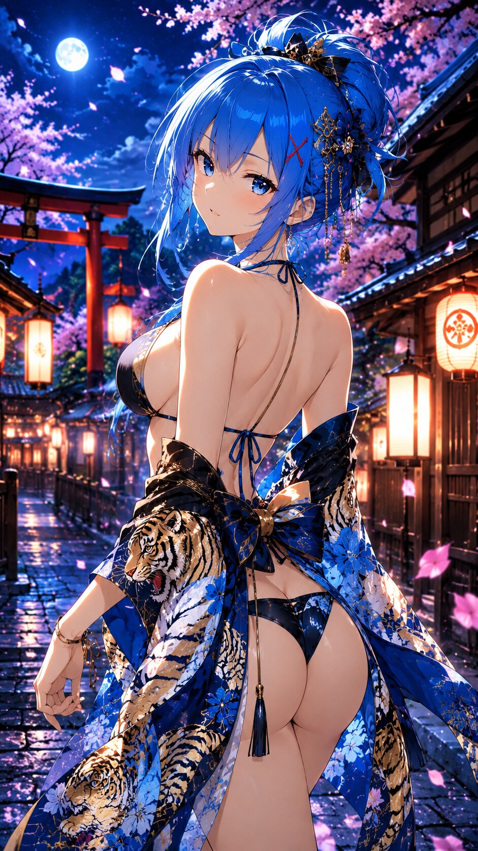 スマホ壁紙サイズ  和風ビキニ👘 ̖́-‬女は虎‼️