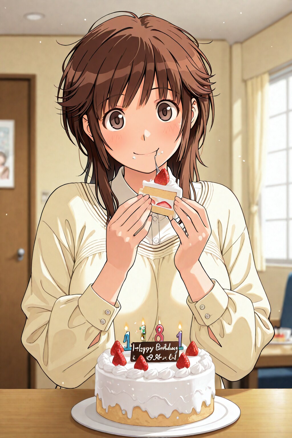 誕生日ケーキを食べるぽっちゃり幼馴染🍰❤️