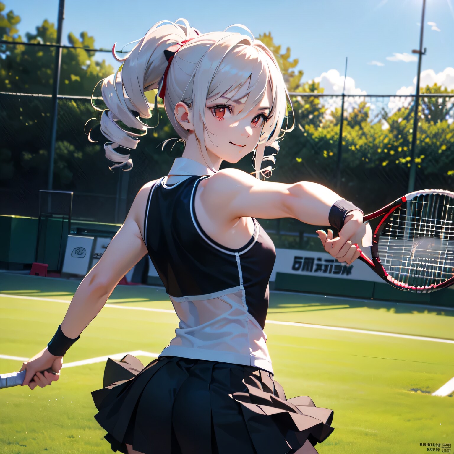 銀髪ロングでテニスウェアの少女１０ | の人気AIイラスト・グラビア