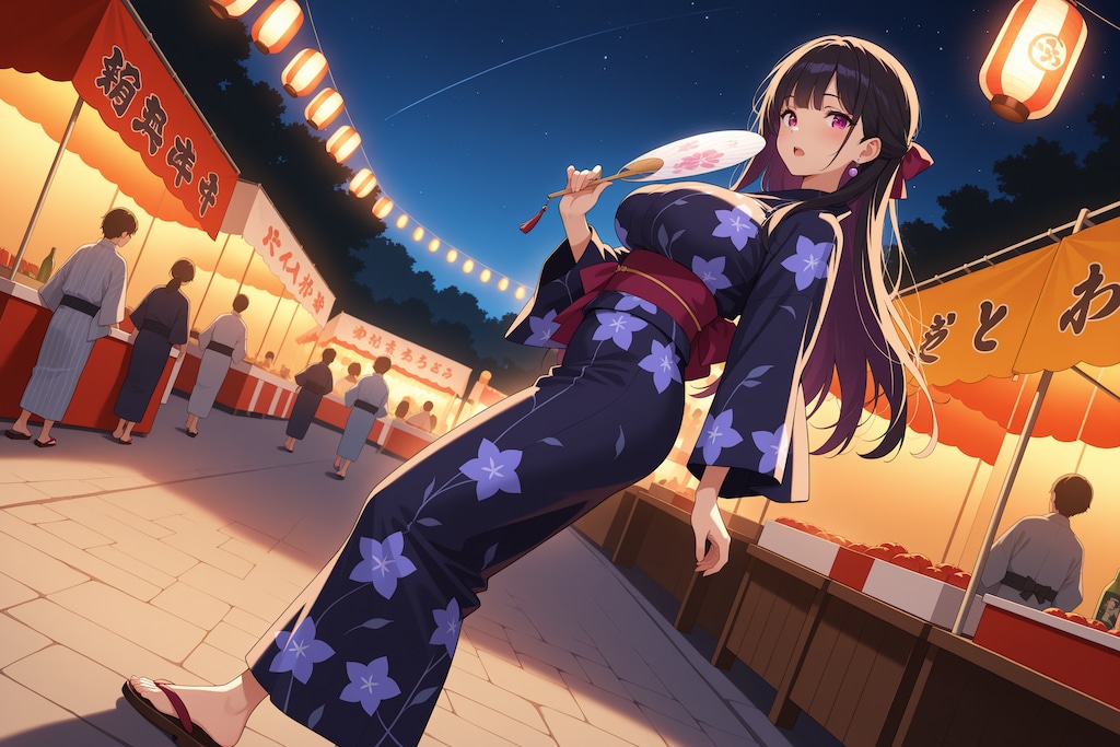 星空とお祭りと浴衣