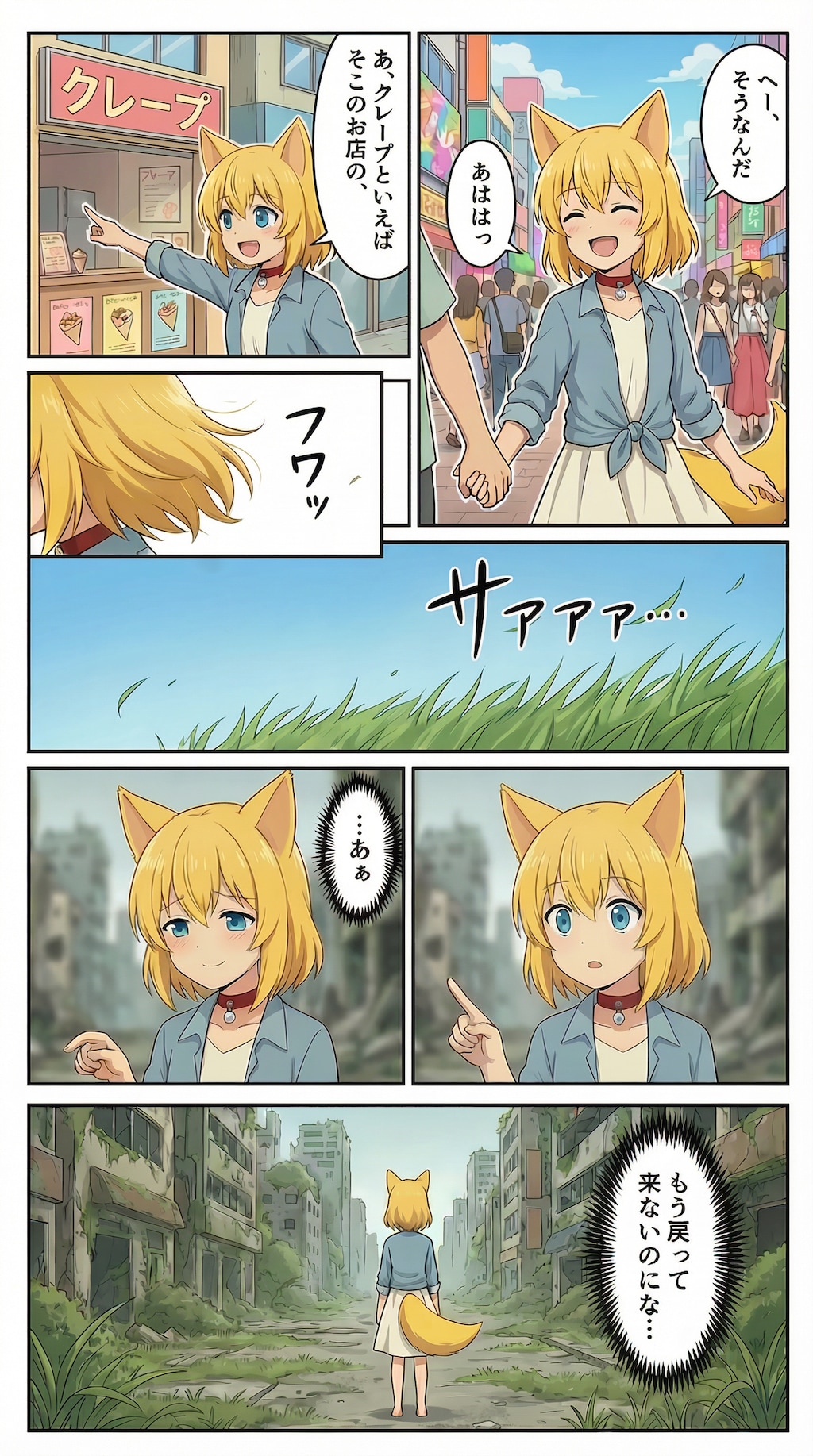 休日で賑わう街中を大切な人と手を繋いで歩きながら他愛ない話題に花を咲かせていたその時ふわりと髪と尻尾をなでる風に誘われるように…