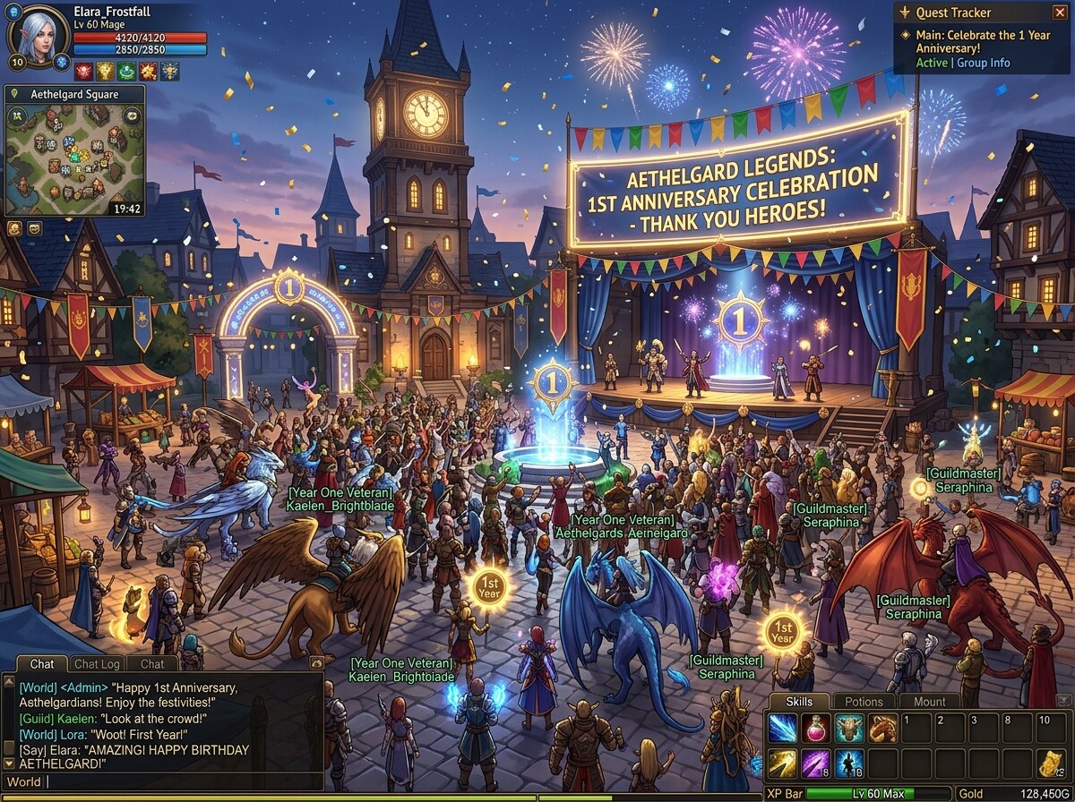 架空のMMORPGの一周年記念。