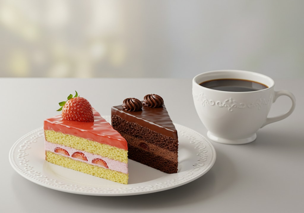 デザートの2種類のケーキセット