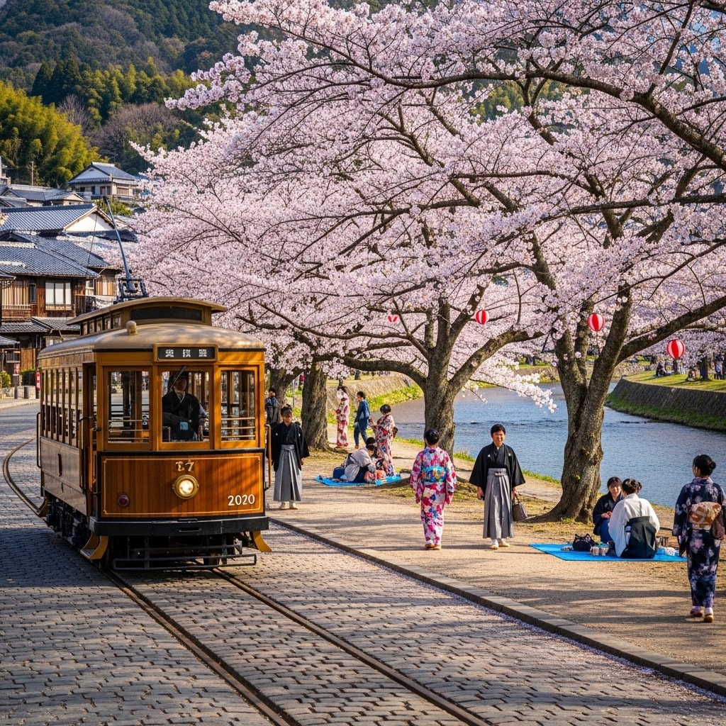 桜とレトロな路面電車 | の人気AIイラスト・グラビア