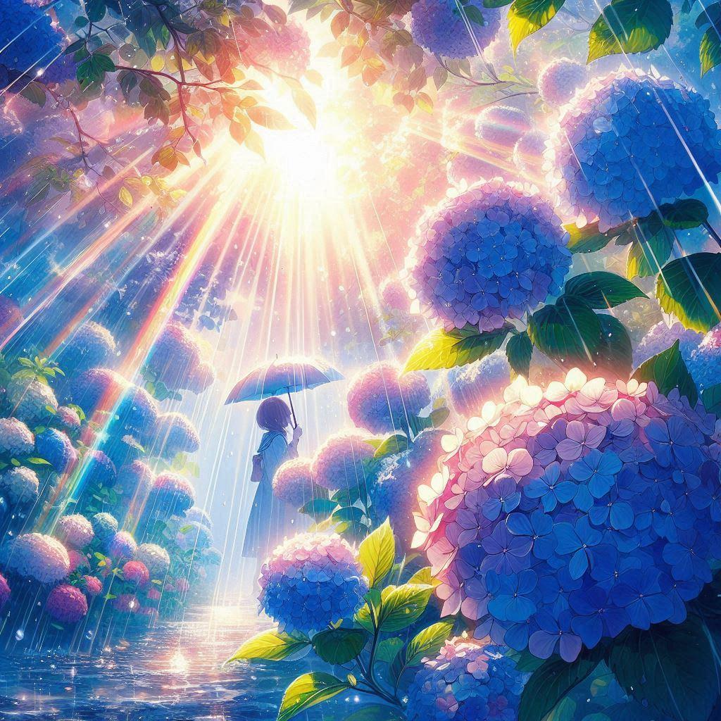 にわか雨と紫陽花 | の人気AIイラスト・グラビア