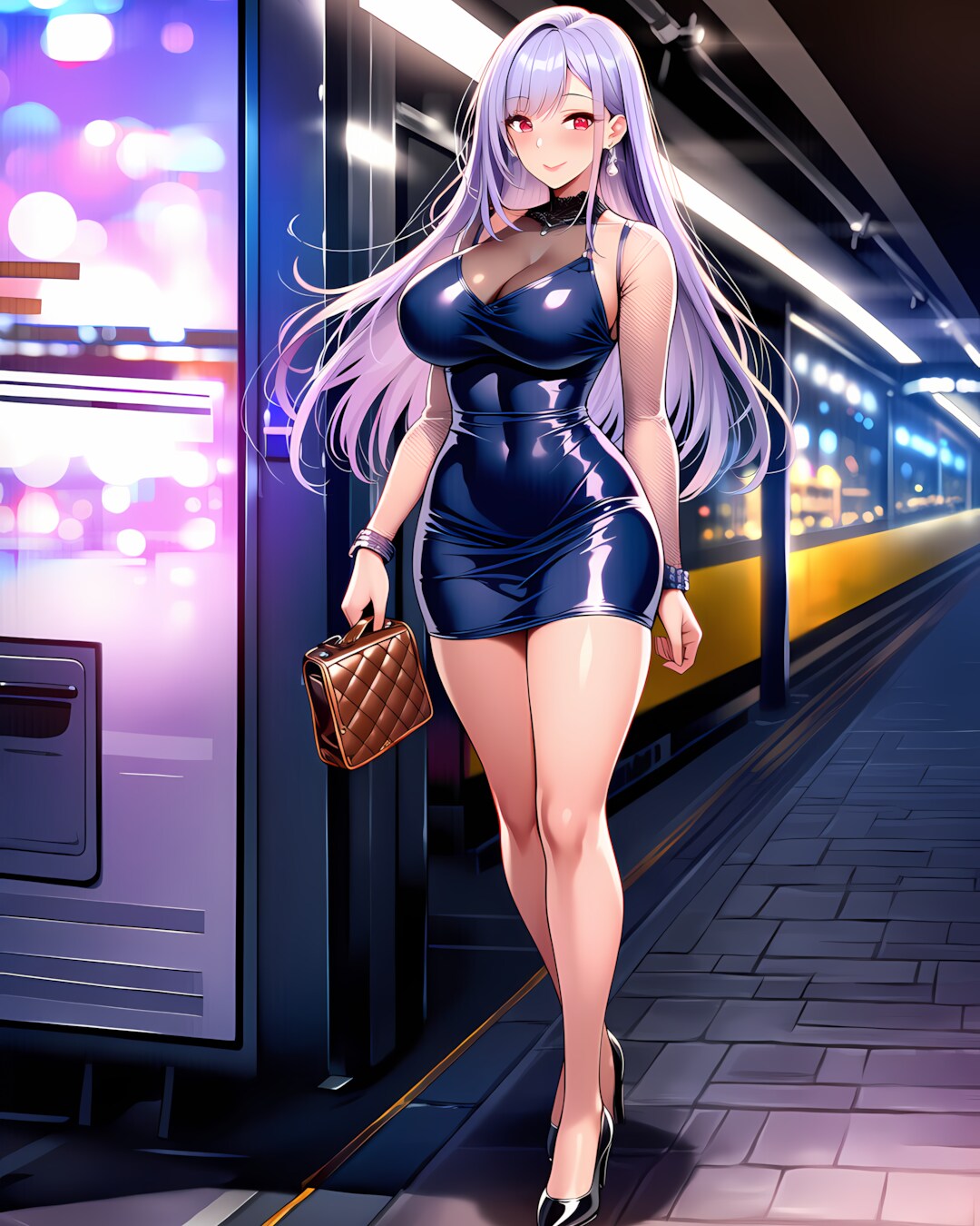 🌃夜の駅に舞い降りるクール美脚ミレナ🖤