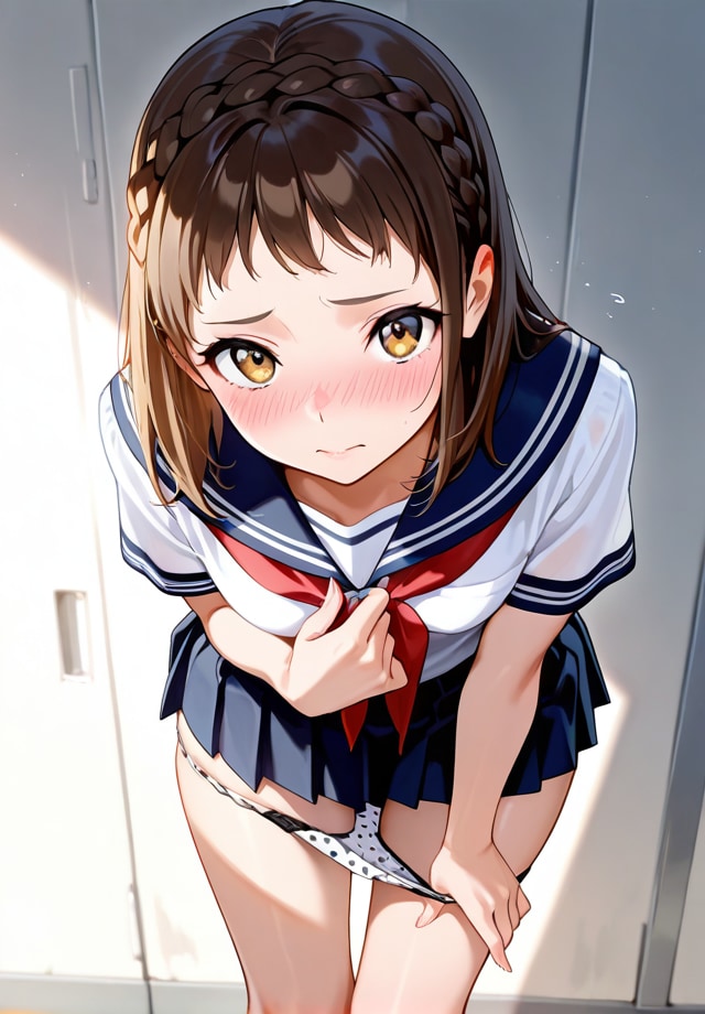 脱ぎかけパンティと絆創膏の少女の御尊顔