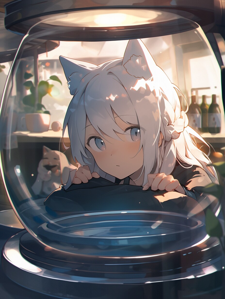 ガラスを覗く猫耳っ子