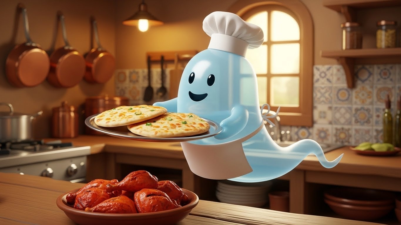 チーズナンとタンドリーチキンを用意するお化けシェフ | の人気AIイラスト・グラビア