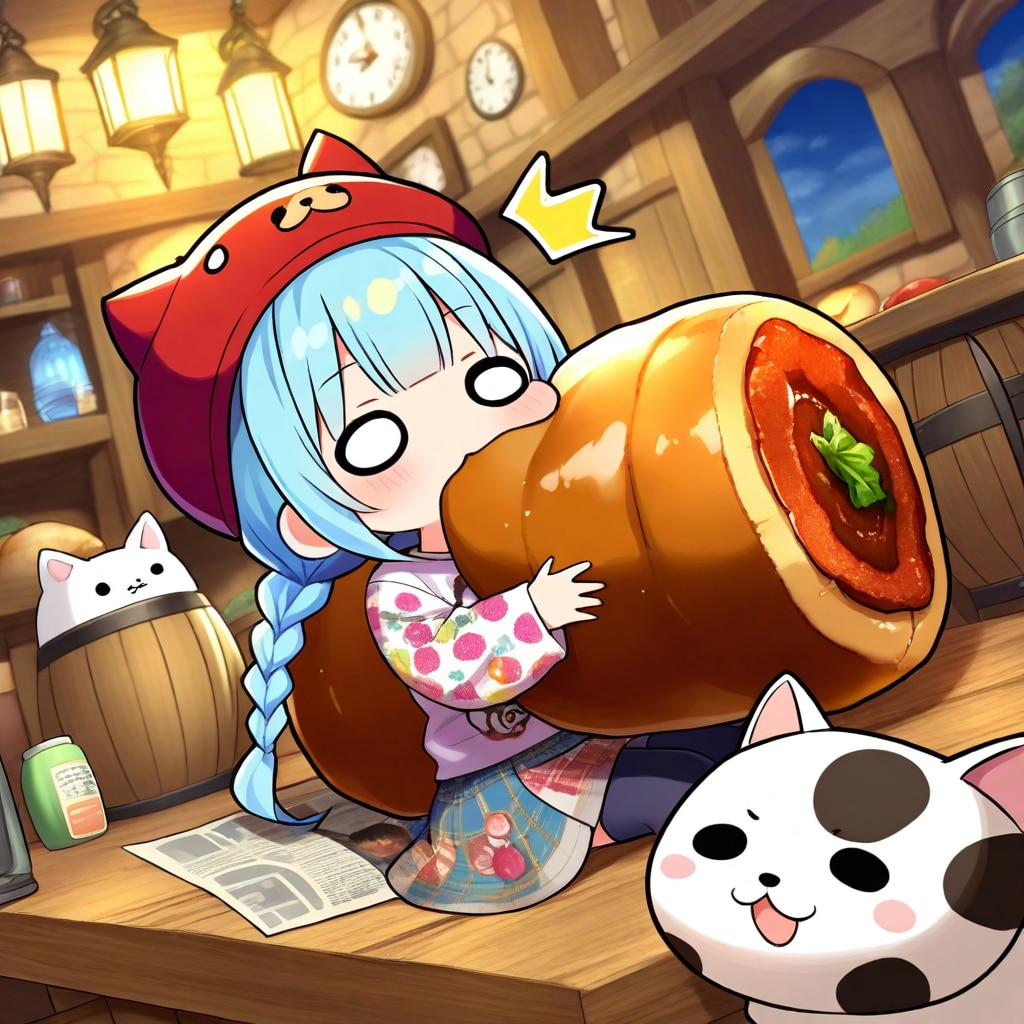 肉を食べる青髪ちゃん