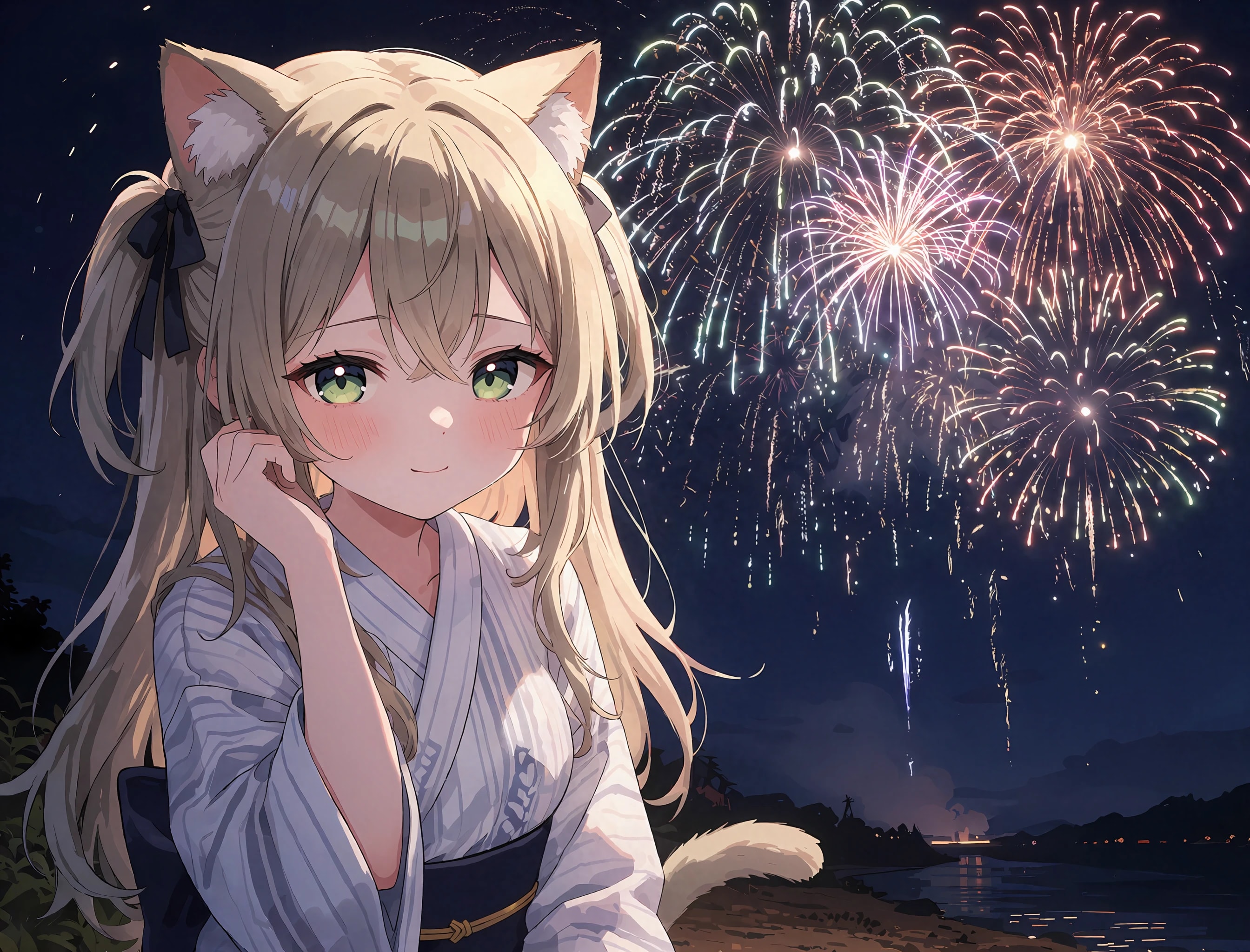 花火と祭りと猫耳の女の子