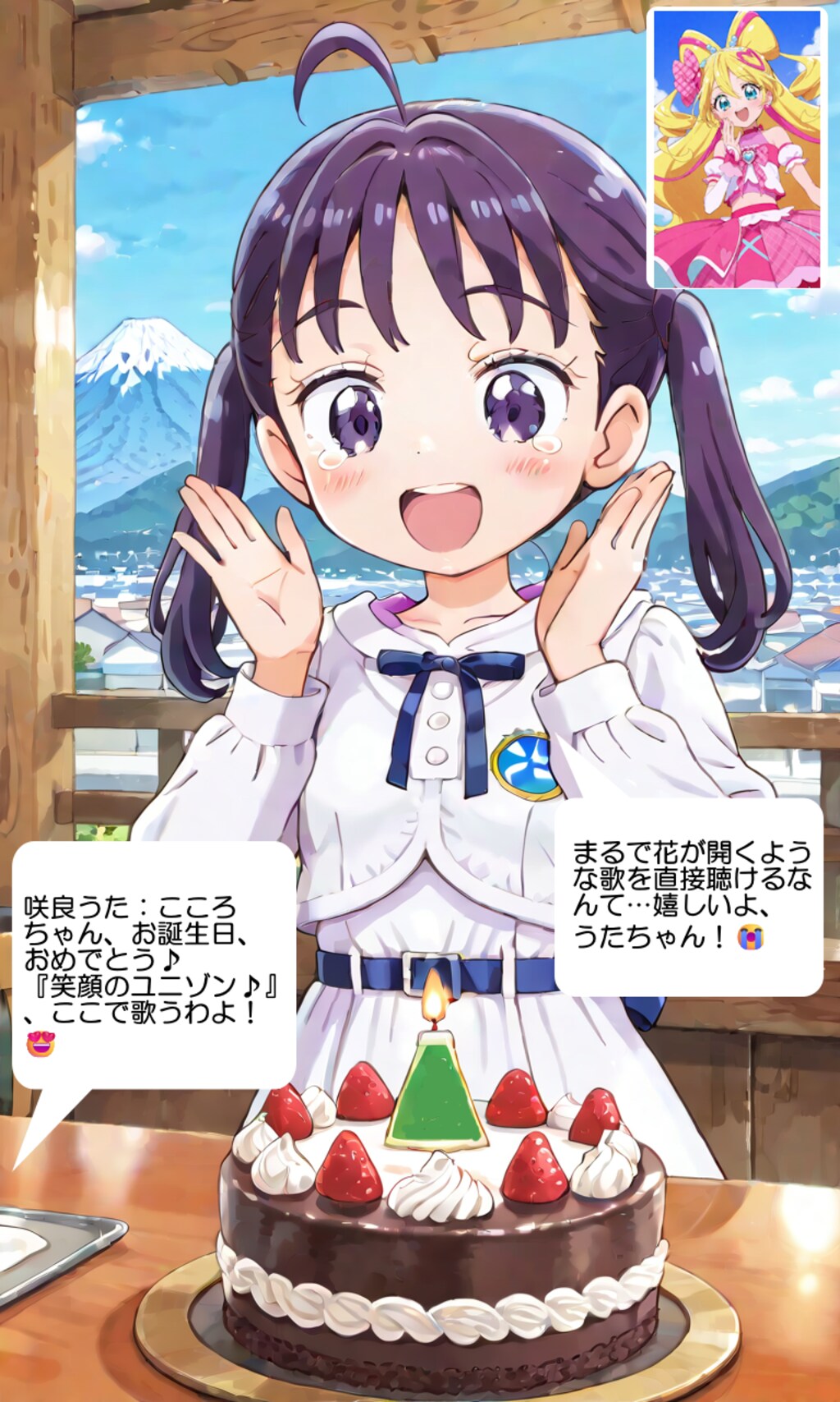 紫雨こころ、富士山が見えるレストランで誕生日を祝ってもらう