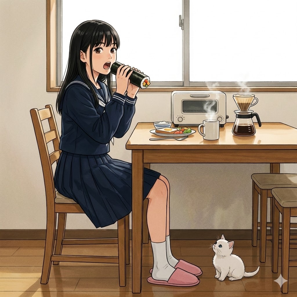 恵方巻を食べる、ししょちゃん