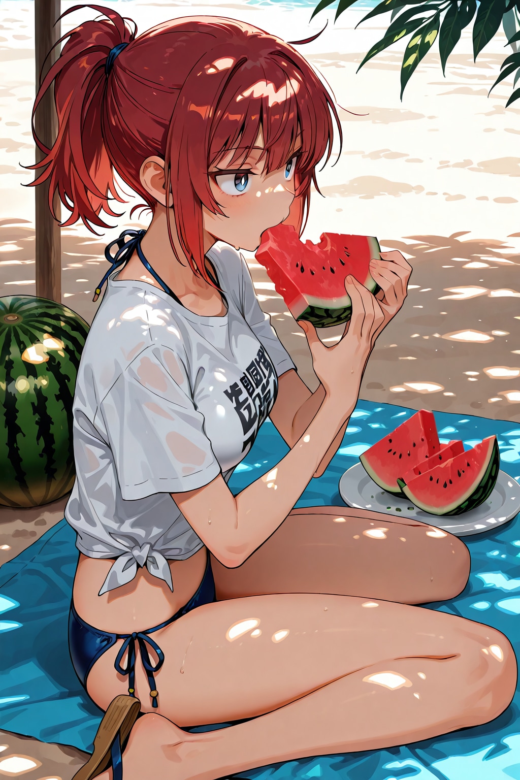 ビーチでスイカ