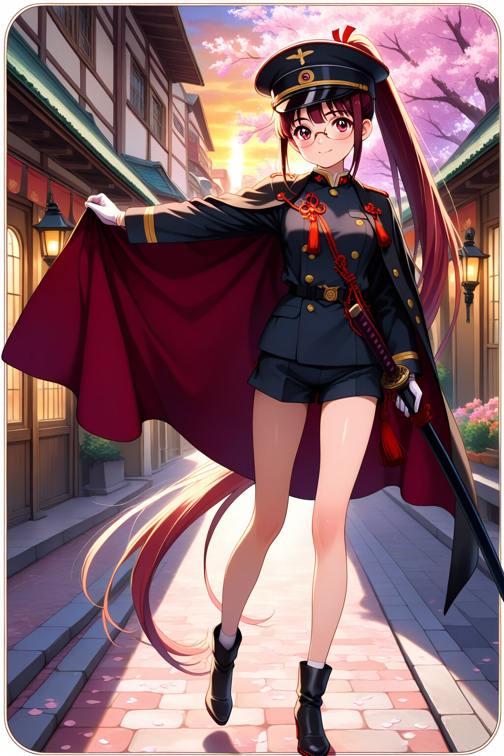 大正ロマン風の軍服の少女