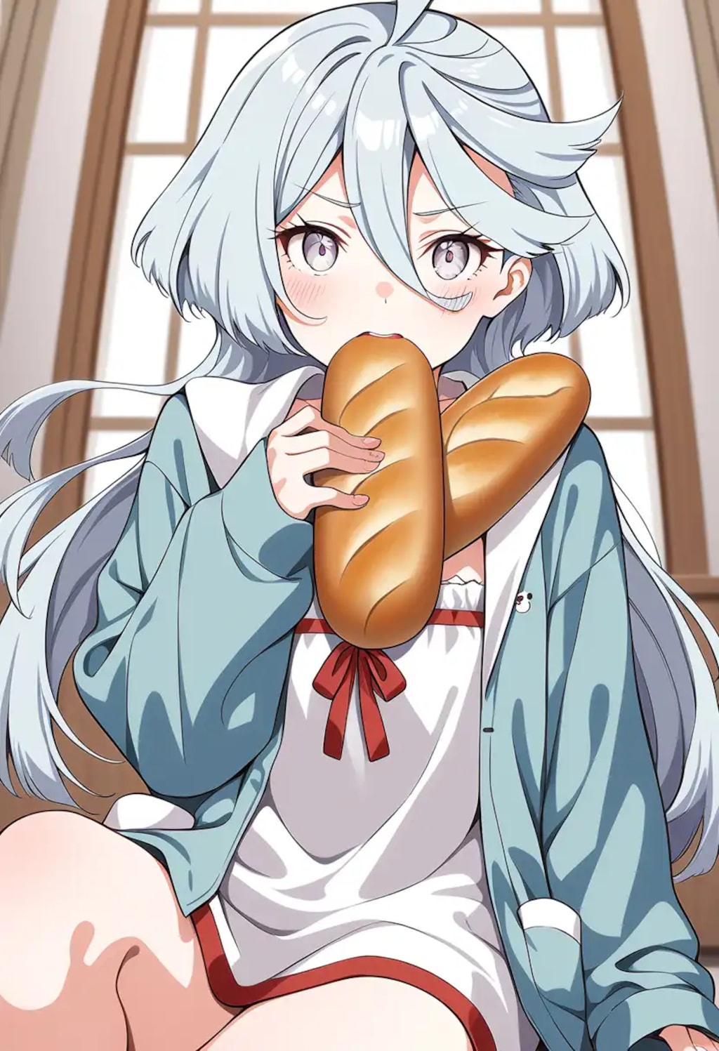 ミオリネ、パン食べる