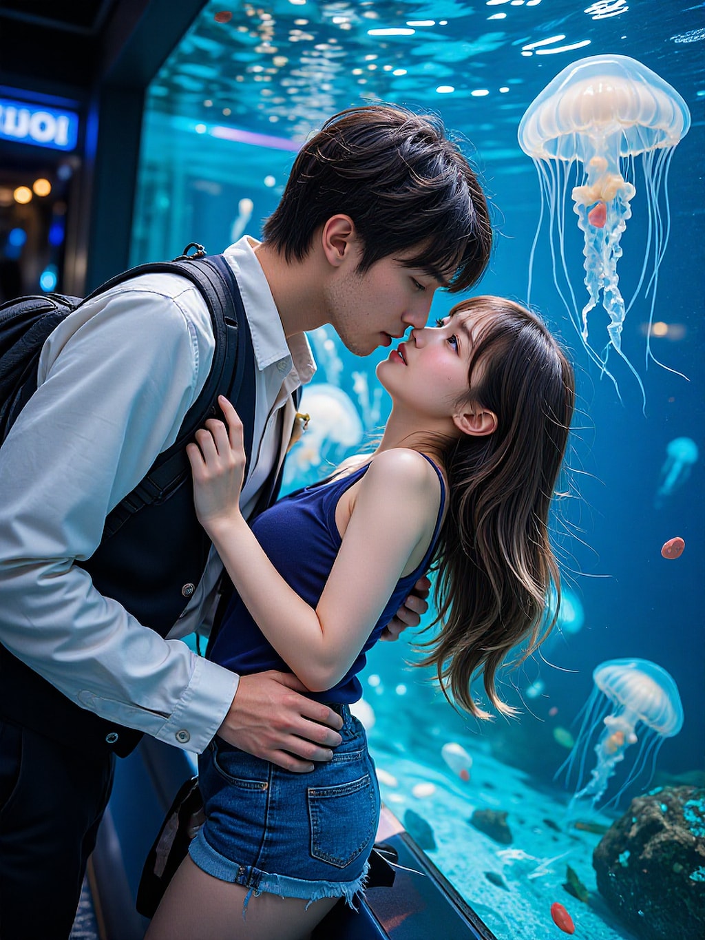 水族館でいちゃつくカップル