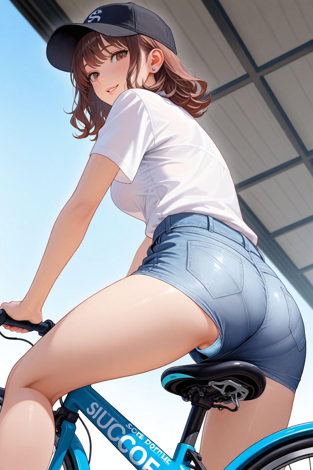 自転車に乗った私服のOLさん