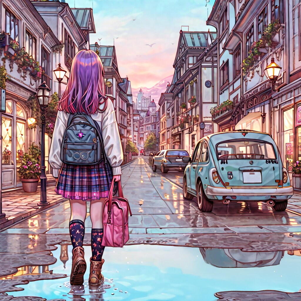 街と水たまり、少女154