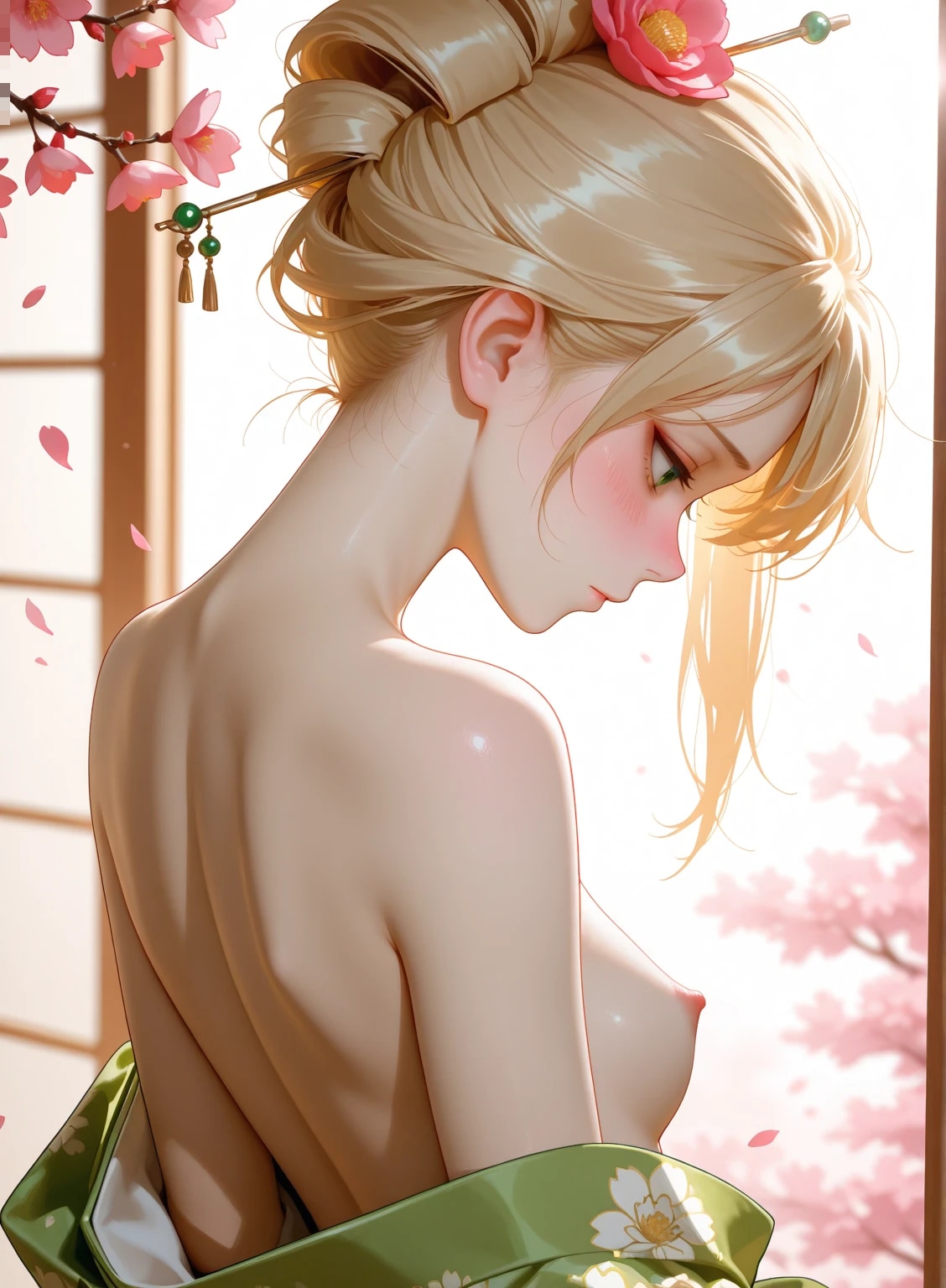 Spring Passion: Deep Penetration in the Green Kimono