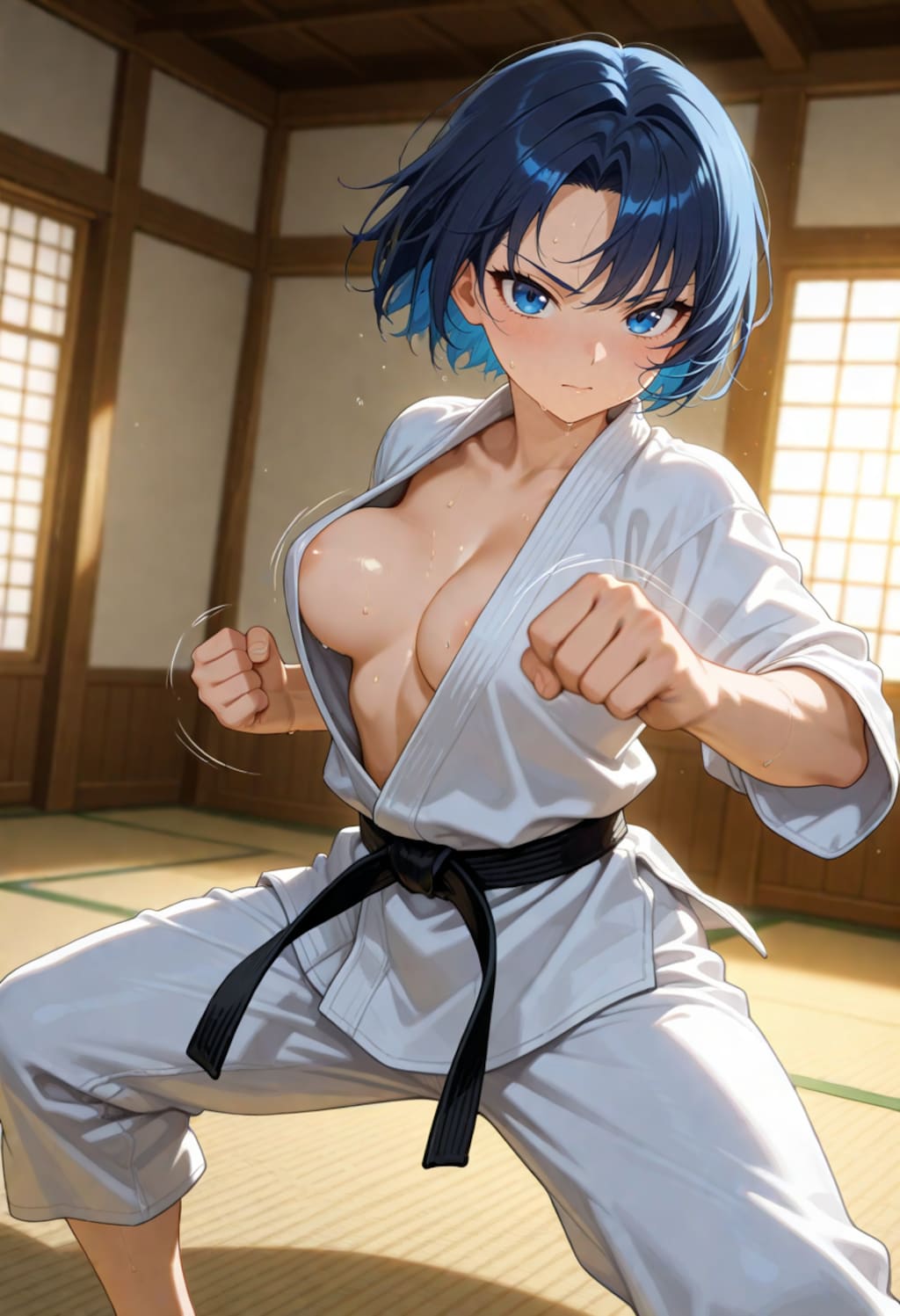 開放的な空手女子・突き