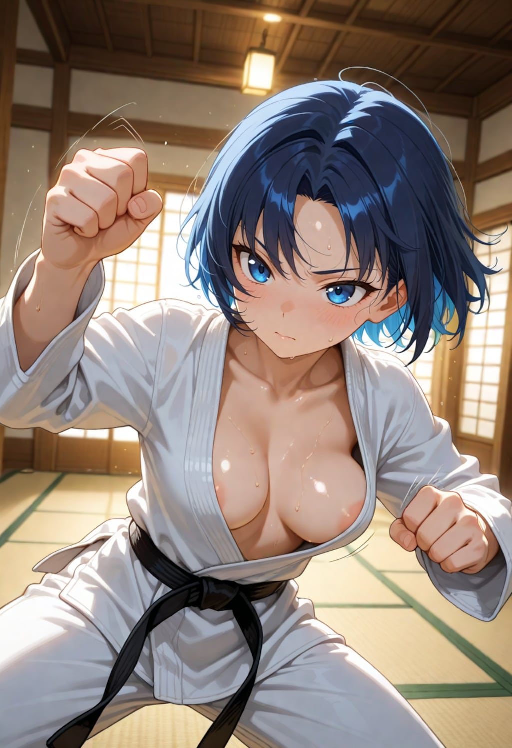 開放的な空手女子・突き