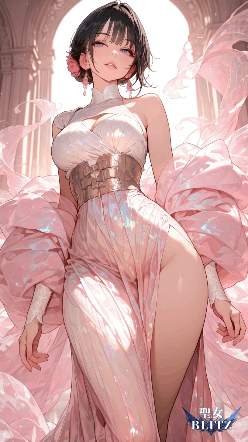 黒髪×ピンクドレス