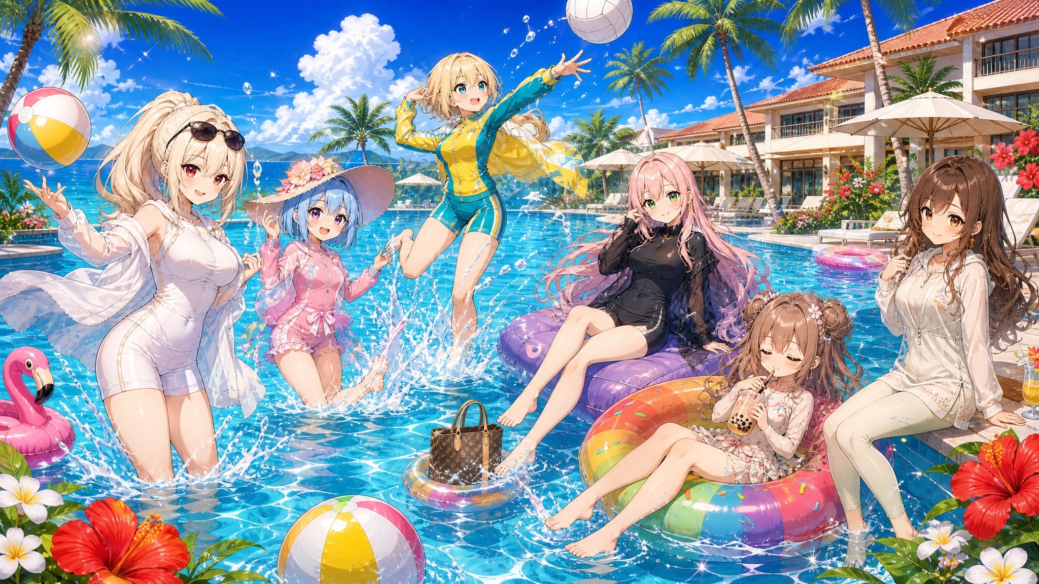 南国プールで、はしゃぐ派とのんびり派🌴💦
