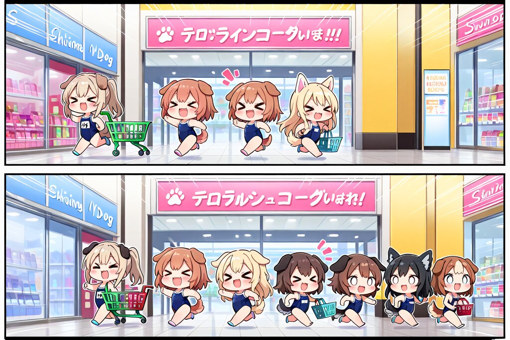 いぬみみようちえんじがスク水モールになだれこむ！