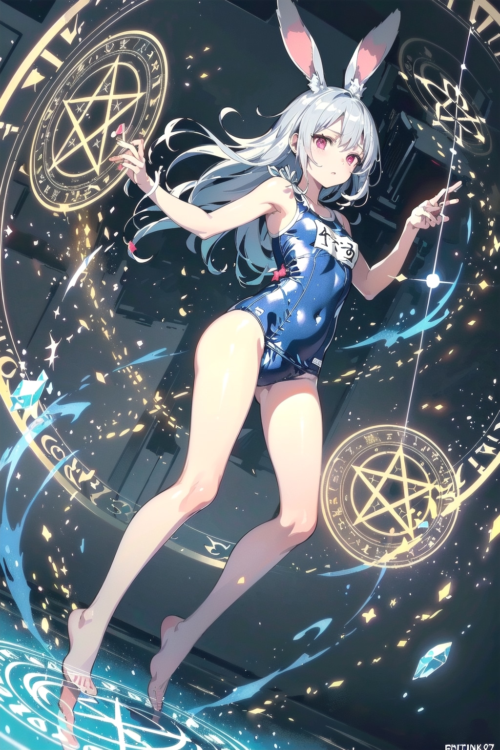 むぅ…なんでスクール水着なのです❓🐰💧