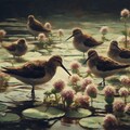 Shorebirds in duckweed pond 4枚目