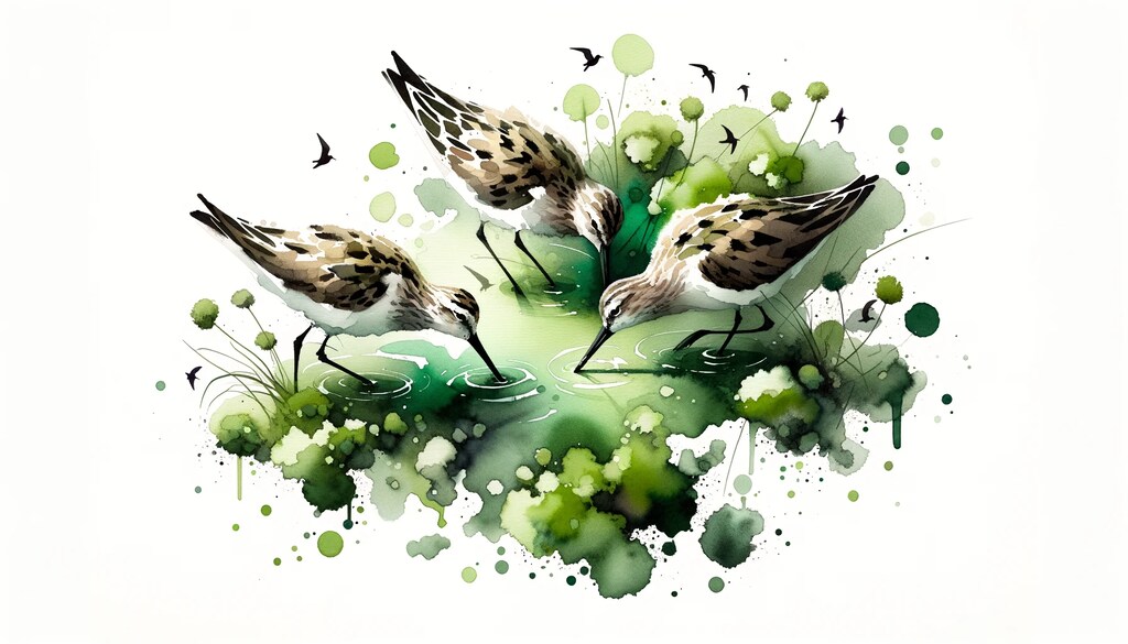 Shorebirds in duckweed pond
