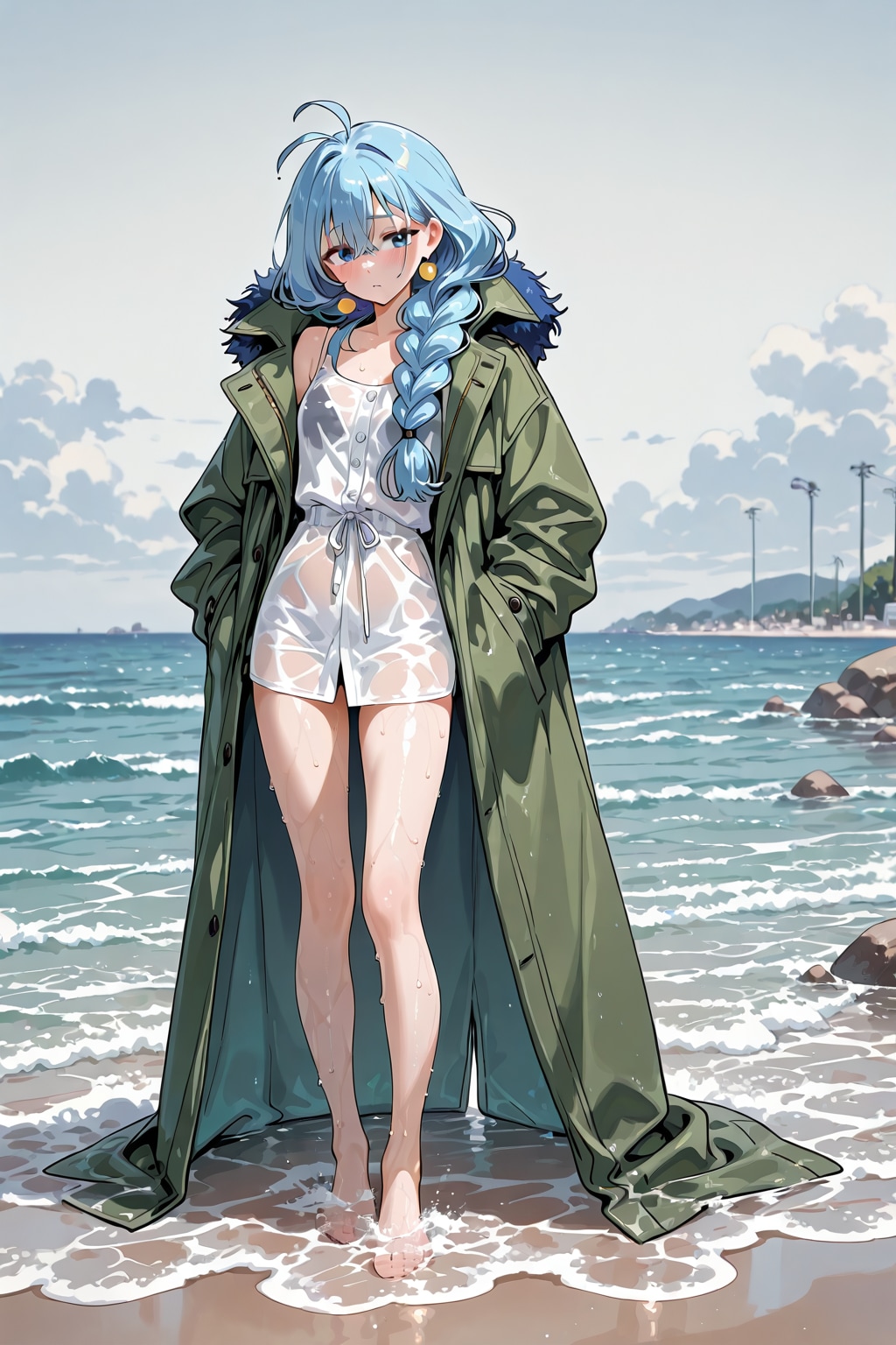 「春雨濡れる薄衣美少女」の全身写真
