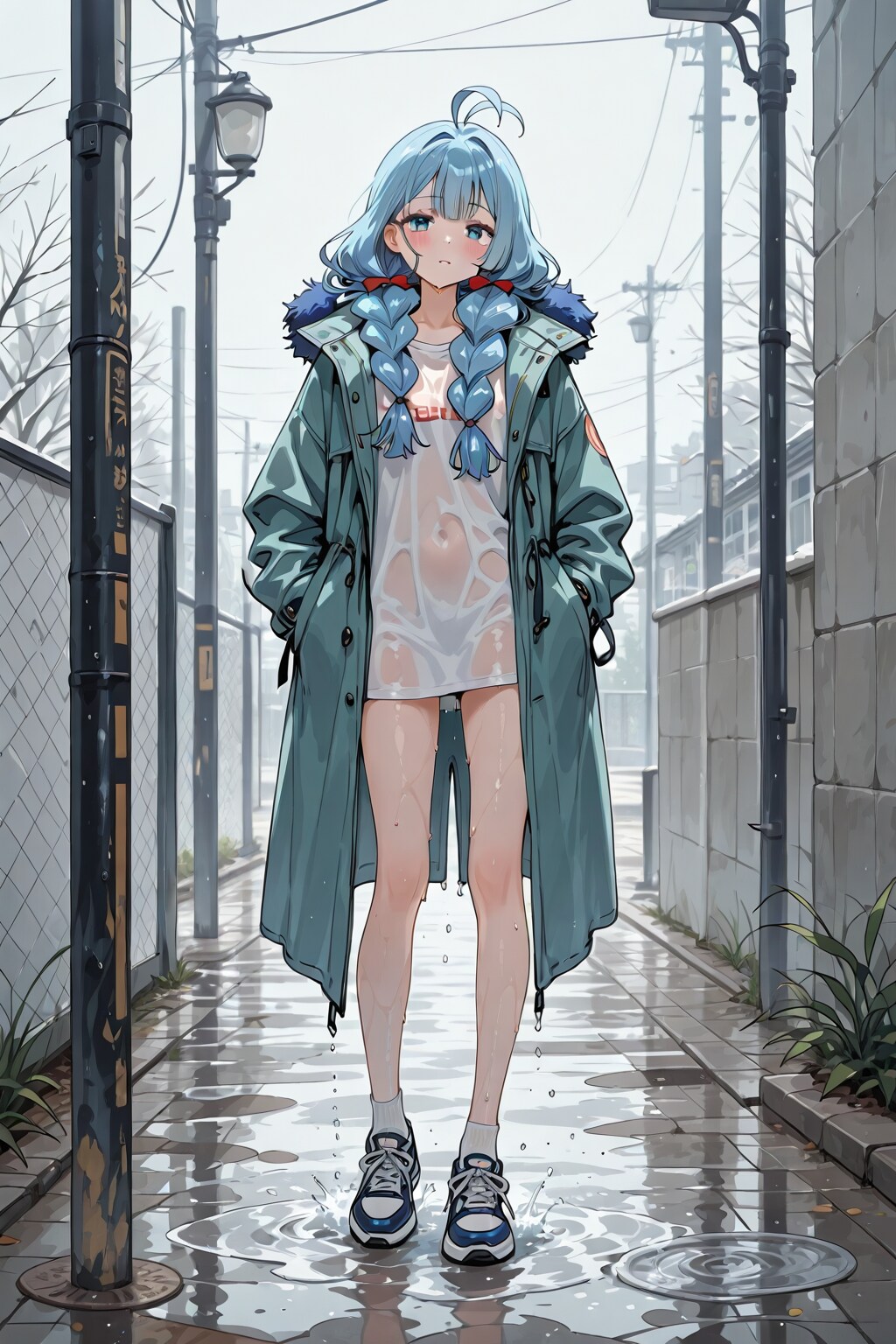 「春雨濡れる薄衣美少女」の全身写真
