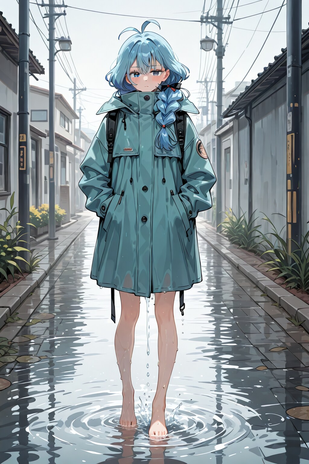 「春雨濡れる薄衣美少女」の全身写真