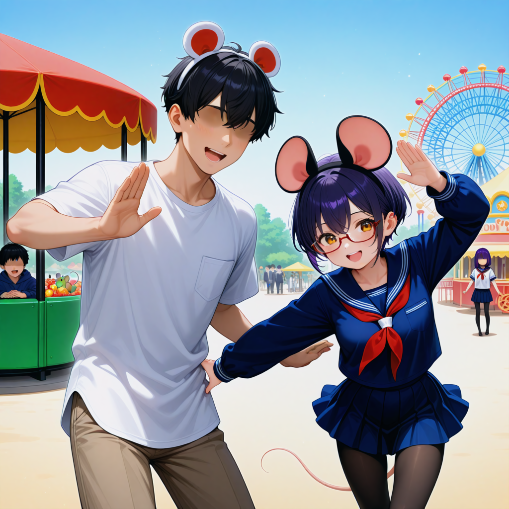遊園地デート中の高校生カップル