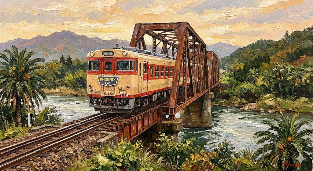 鉄橋を渡る急行フェニックス号