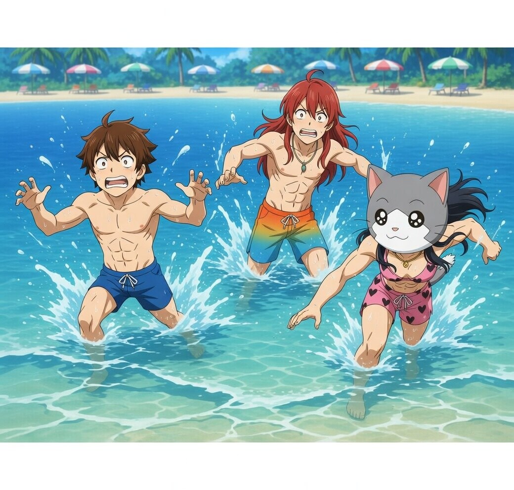 ミシュラムでみっしぃ(ミシェル)に追いかけられるロイドとランディ