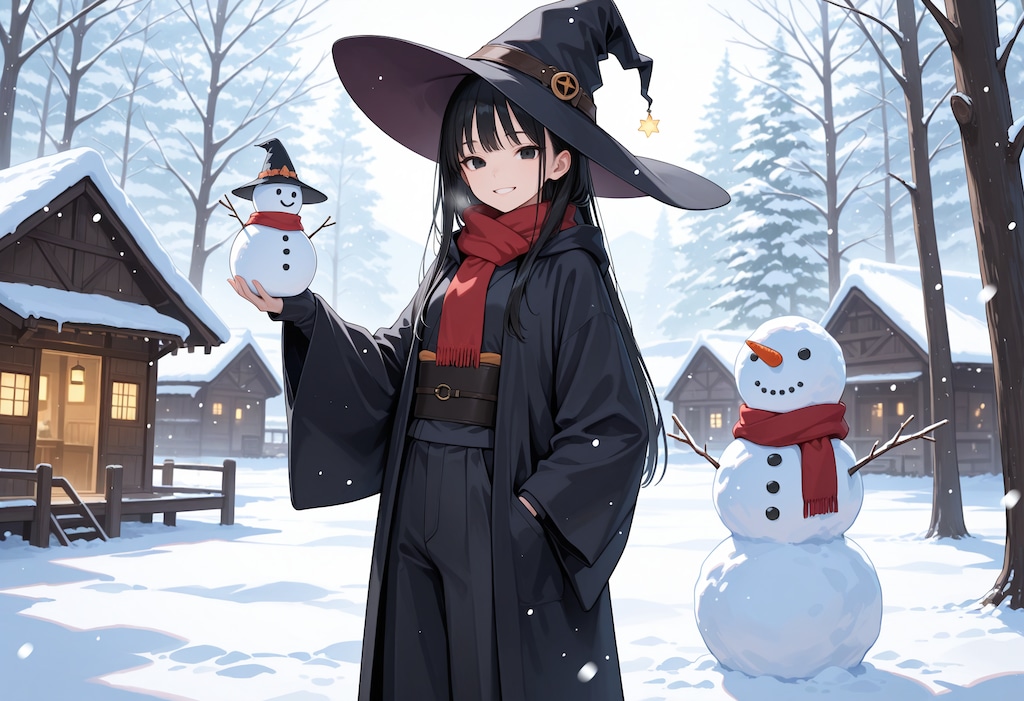 雪だるまを作る魔女さん