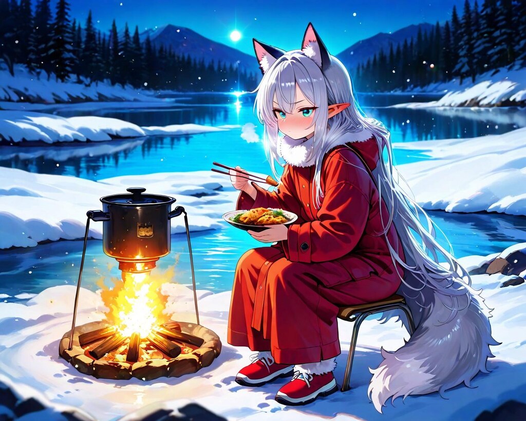 8枚）ワカサギ釣りをするキツネ娘さん