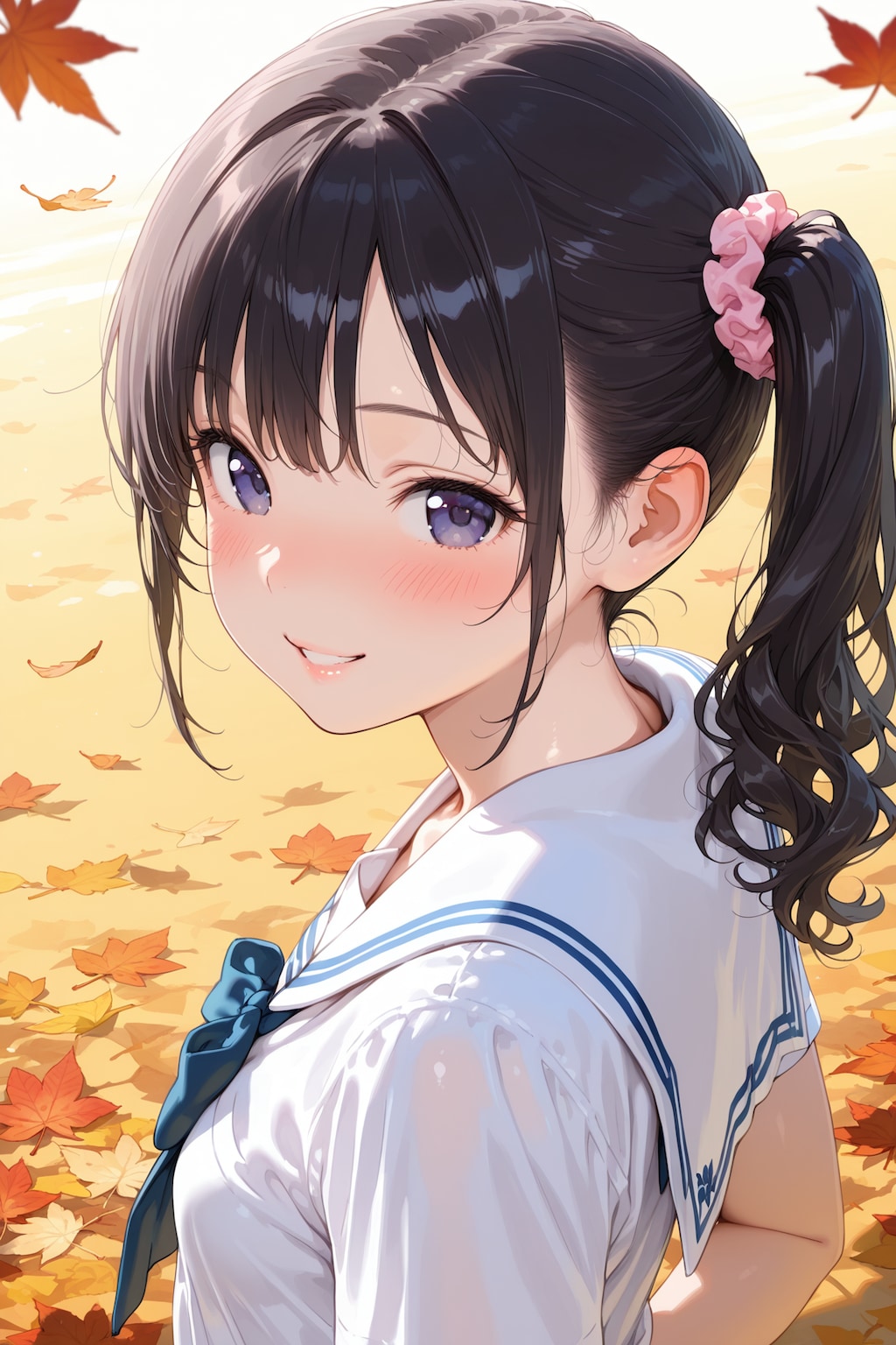 中学女子と紅葉