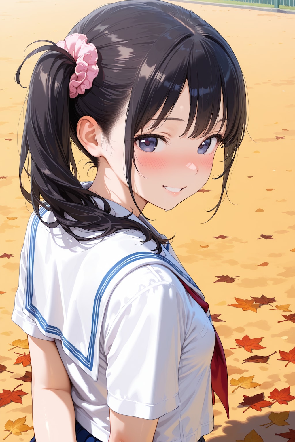 中学女子と紅葉