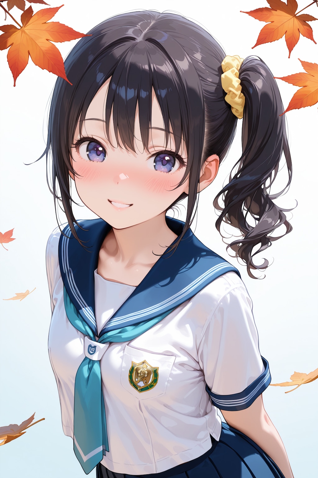 中学女子と紅葉