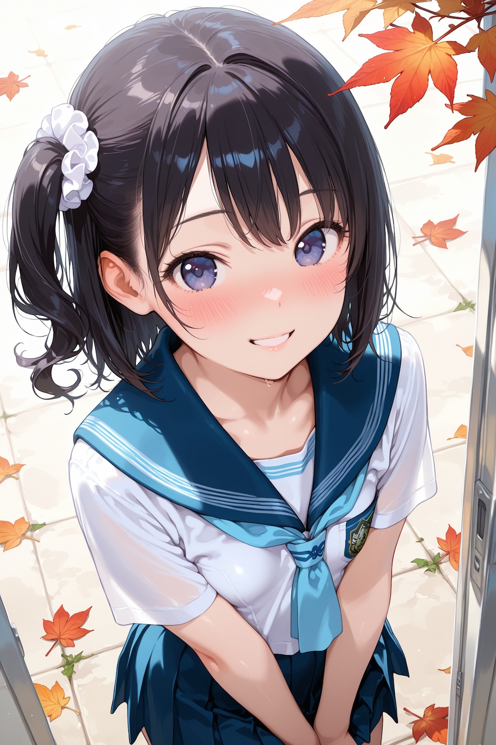 中学女子と紅葉