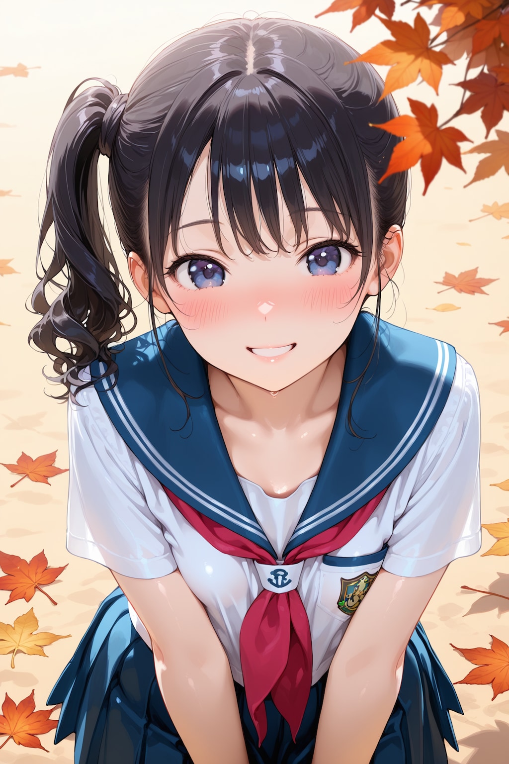 中学女子と紅葉