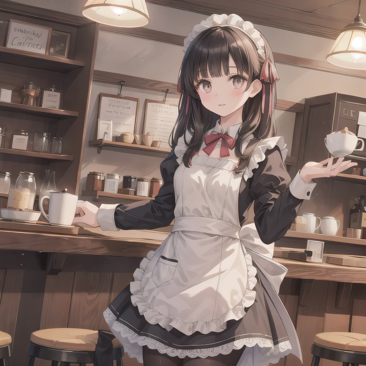 黒髪ロングでカフェの少女１０ | の人気AIイラスト・グラビア