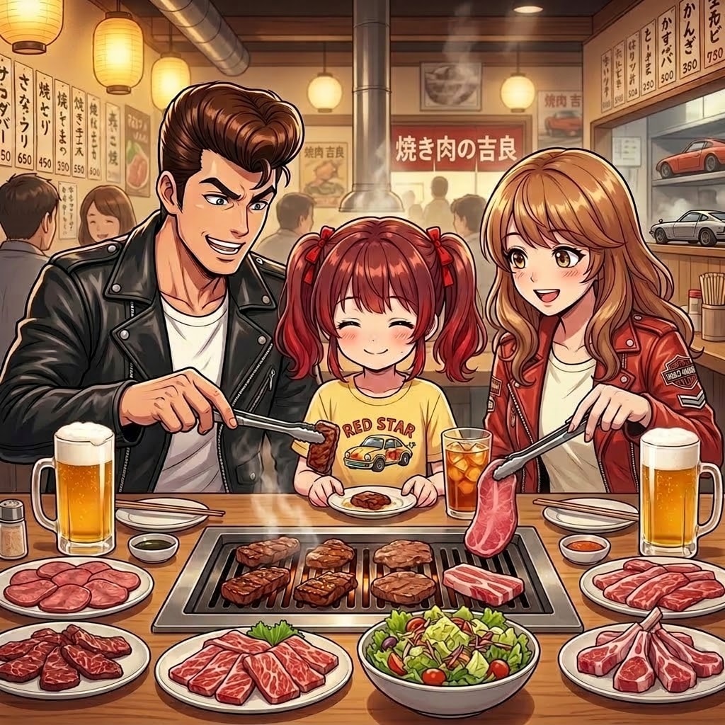 焼き肉を楽しむ3人 | の人気AIイラスト・グラビア