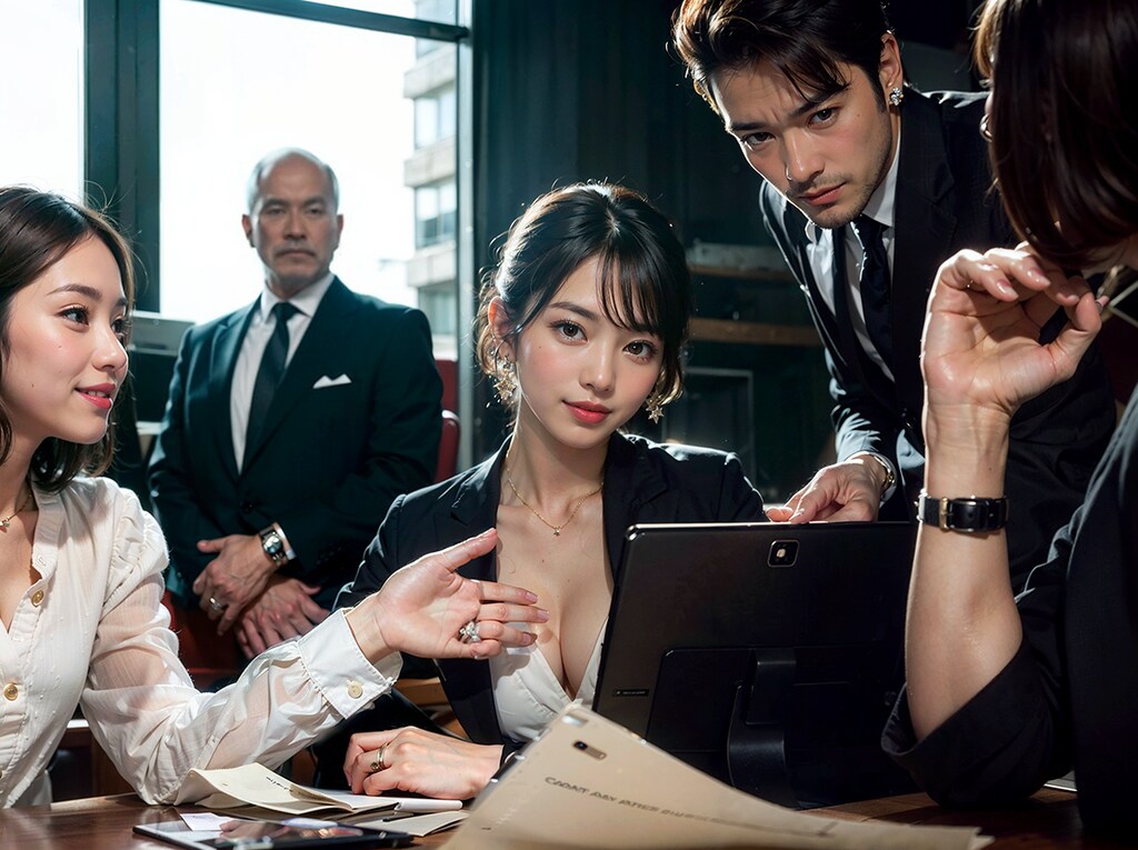 秘書たちを見守る社長